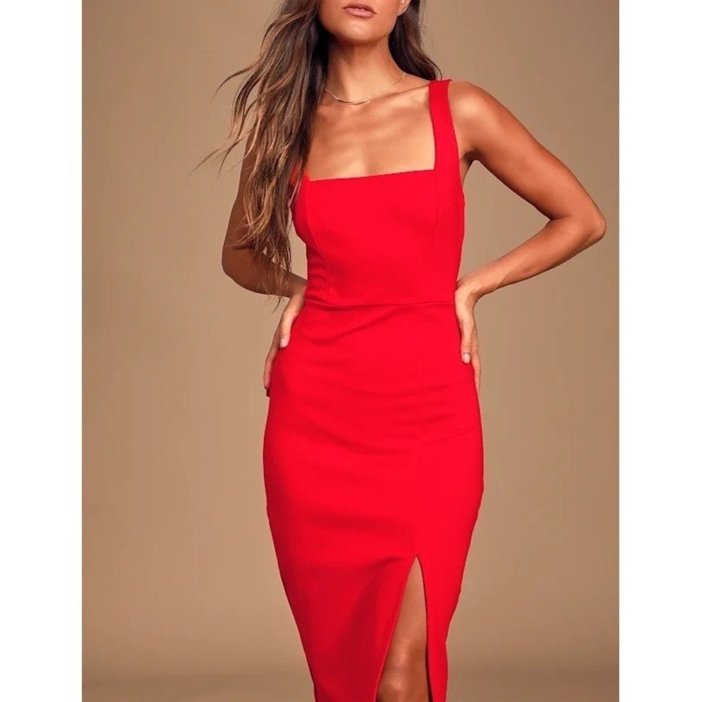 Abercrombie & Fitch Bodycon Dress Size XS Red Square Front Slit Back Zip Party